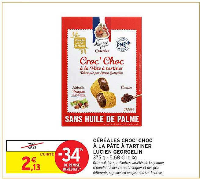 CÉRÉALES CROC' CHOC À LA PÂTE À TARTINER LUCIEN GEORGELIN