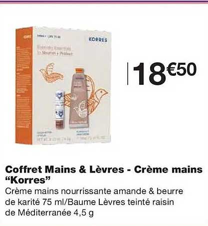 Coffret Mains & Lèvres - Crème mains “Korres”