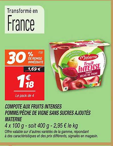 Compote aux fruits intenses Pomme/Pêche de vigne sans sucres ajoutés Materne