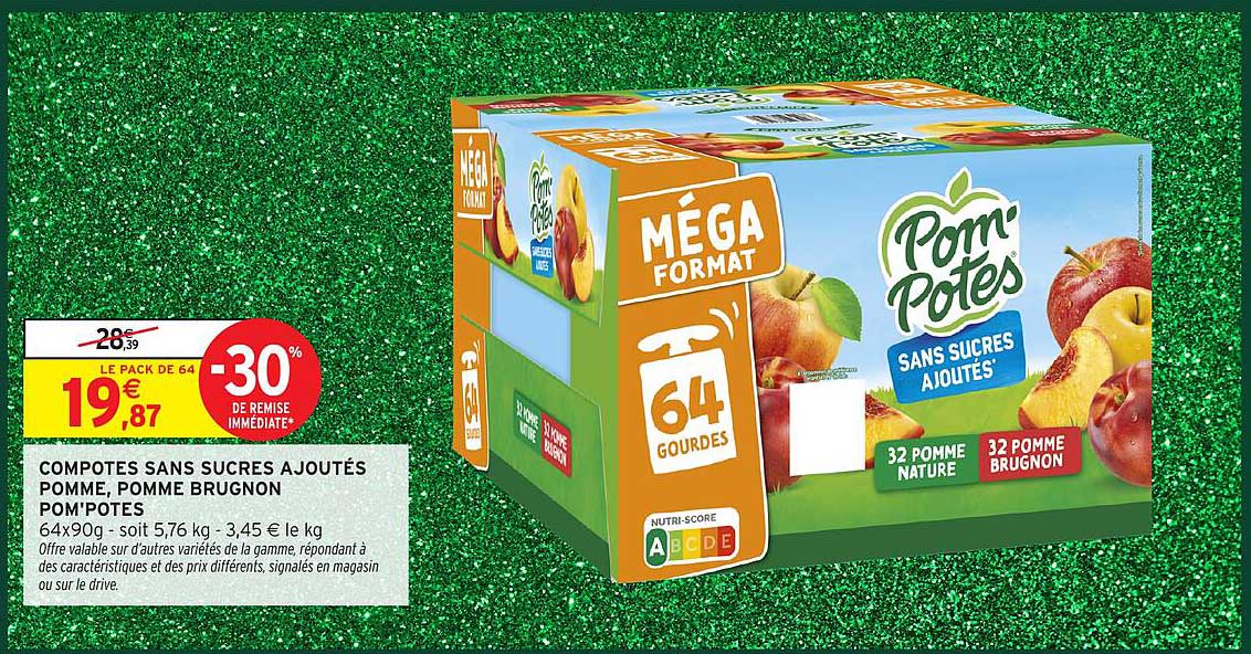 COMPOTES SANS SUCRES AJOUTÉS POMME, POMME BRUGNON POM'POTES