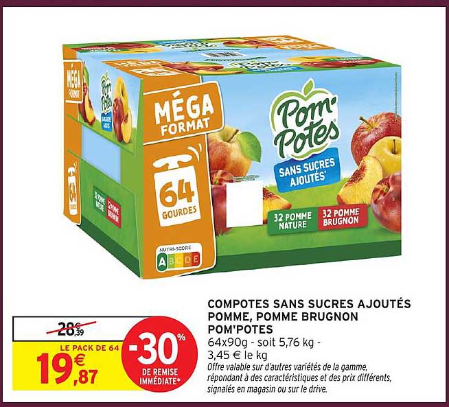 COMPOTES SANS SUCRES AJOUTÉS POMME, POMME BRUGNON POM'POTES