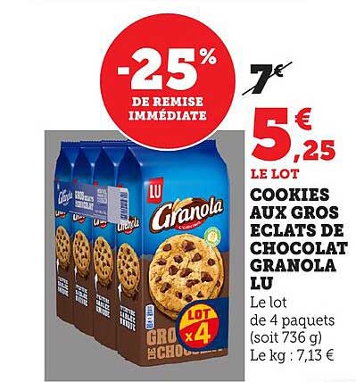 COOKIES AUX GROS ECLATS DE CHOCOLAT GRANOLA LU