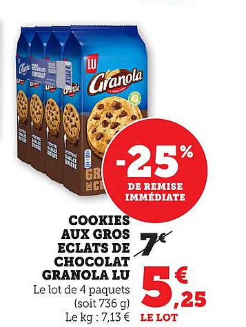 COOKIES AUX GROS ECLATS DE CHOCOLAT GRANOLA LU
