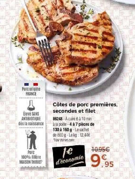 Côtes de porc premières, secondes et filet
