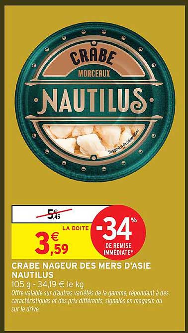 CRABE NAAGEUR DES MER D'ASIE NAUTILUS