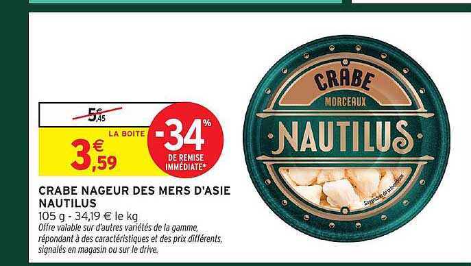 CRABE NAUTE DES MERS D'ASIE NAUTILUS