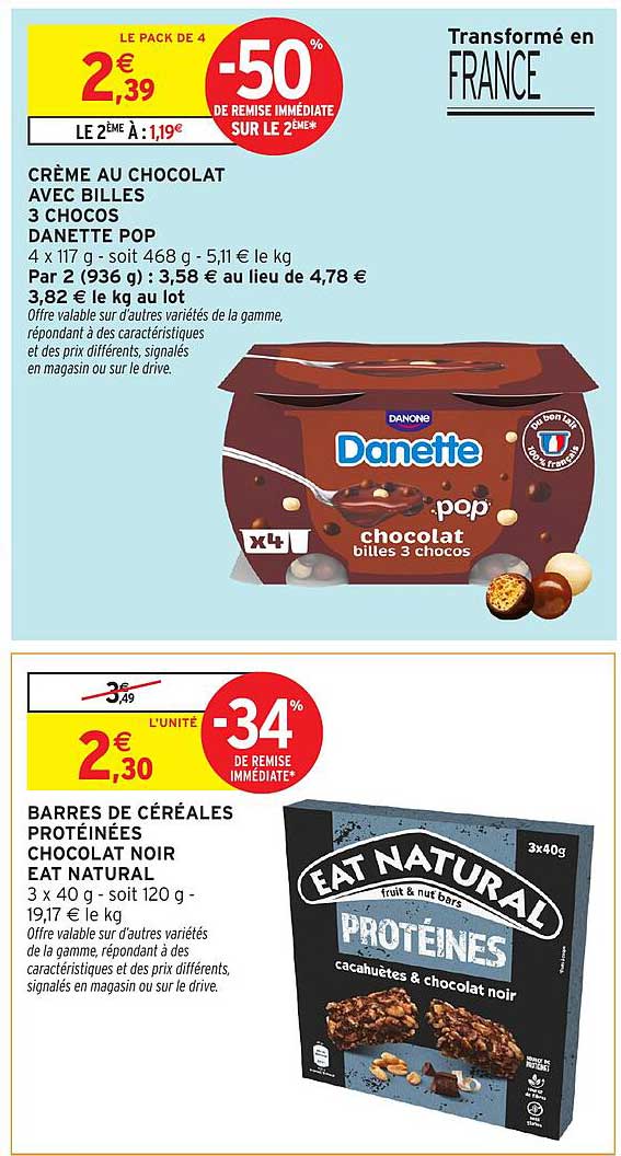 Crème au chocolat avec billes 3 Chocos Danette Pop