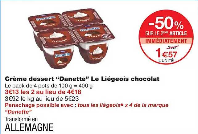 Crème dessert “Danette” Le Liégeois chocolat