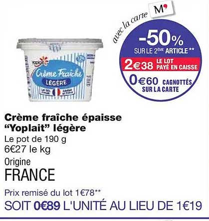 Crème fraîche épaisse “Yoplait” légère