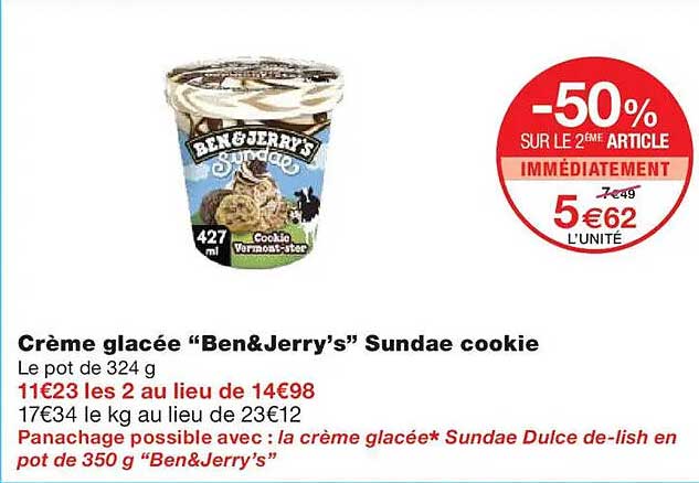 Crème glacée "Ben&Jerry's" Sundae cookie