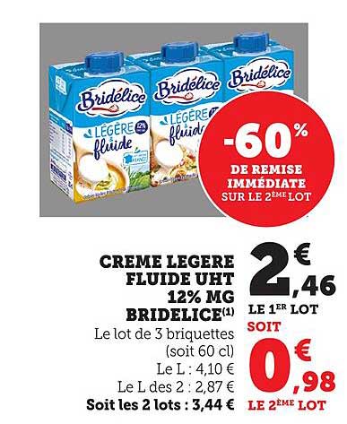 CRÈME LÉGÈRE FLUIDE UHT 12% MG BRIDELICE