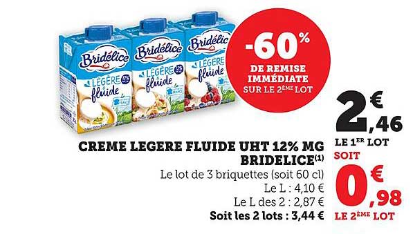 CRÈME LÉGÈRE FLUIDE UHT 12% MG BRIDELICE