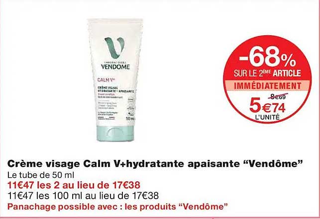 Crème visage Calm V+hydratante apaisante “Vendôme”