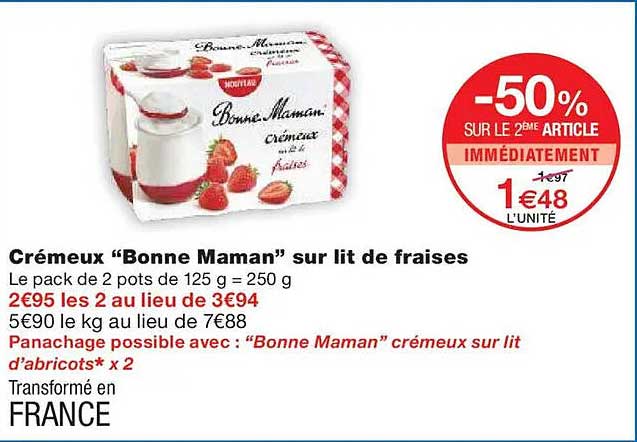 Crémeux "Bonne Maman" sur lit de fraises