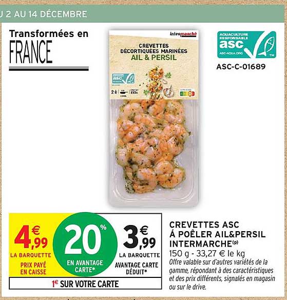 CREVETTES ASC À POÊLER AIL&PERSIL INTERMARCHÉ