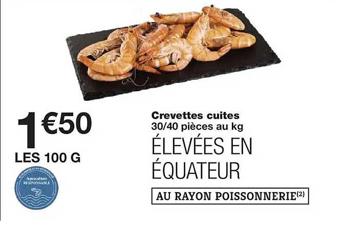 Crevettes cuites 30/40 pièces au kg ÉLEVÉES EN ÉQUATEUR