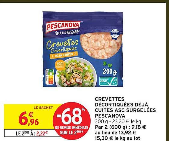 CREVETTES DÉCORTIQUÉES DÉJÀ CUITES ASC SURGELÉES PESCANOVA