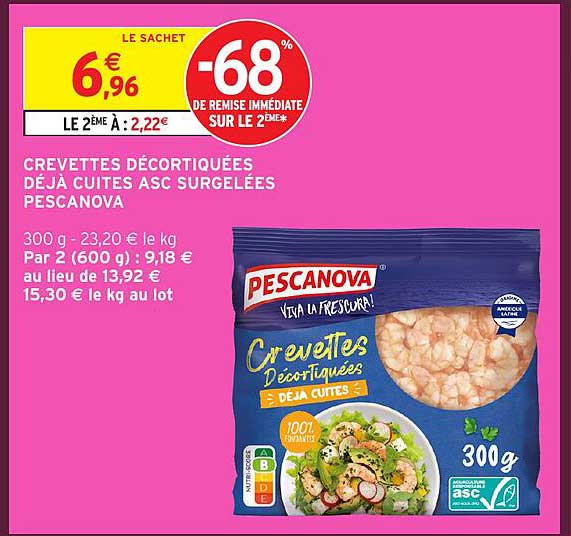 CREVETTES DÉCORTIQUÉES DÉJÀ CUITES ASC SURGELÉES PESCANOVA