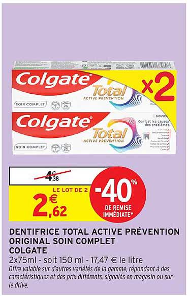 DENTIFRICE TOTAL ACTIVE PRÉVENTION ORIGINAL SOIN COMPLET COLGATE