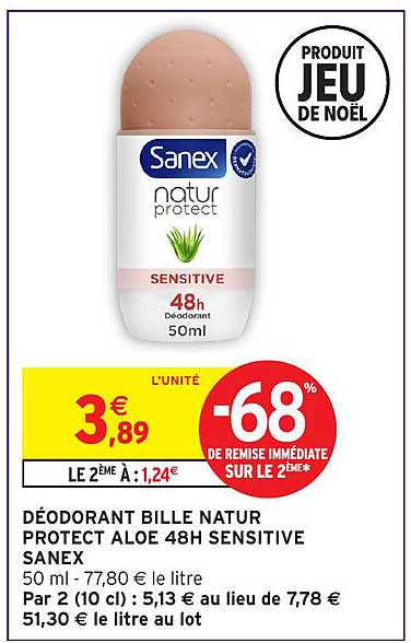 DÉODORANT BILLE NATUR PROTECT ALOE 48H SENSITIVE SANEX