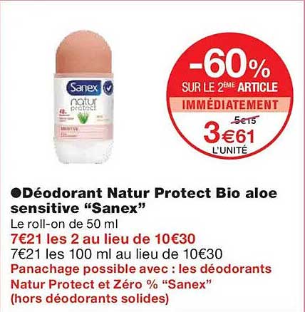 Déodorant Natur Protect Bio aloe sensitive “Sanex”