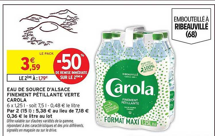 EAU DE SOURCE D'ALSACE FINEMENT PÉTILLANTE VERTE CAROLA