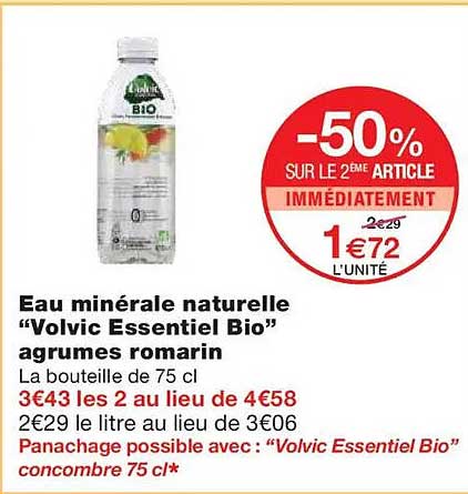 Eau minérale naturelle "Volvic Essentiel Bio" agrumes romarin