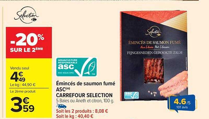 Émincés de saumon fumé ASC(m) CARREFOUR SELECTION