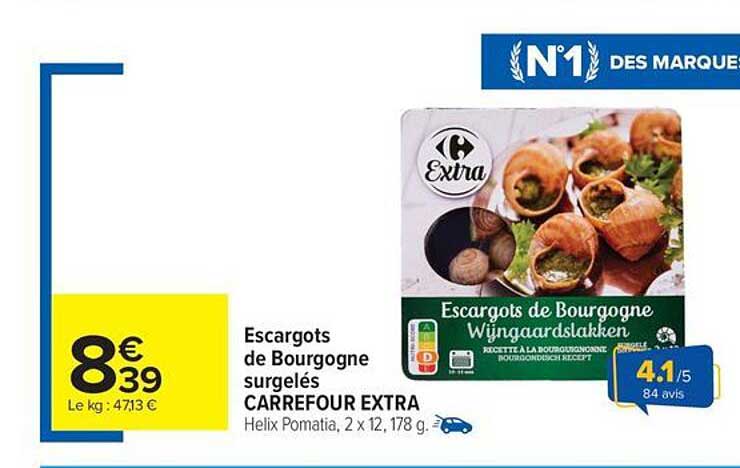Escargots de Bourgogne surgelés CARREFOUR EXTRA