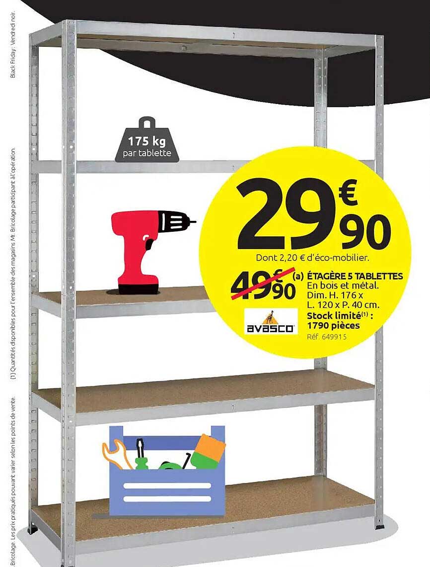 ÉTAGÈRE 5 TABLETTES En bois et métal.