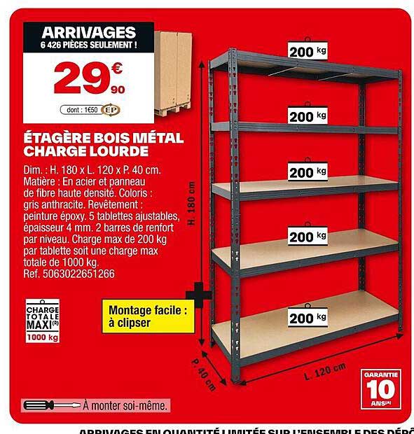 ÉTAGÈRE BOIS MÉTAL CHARGE LOURDE