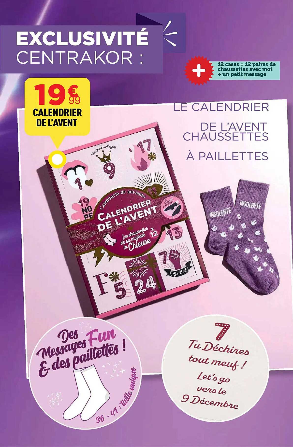 EXCLUSIVITÉ CENTRAKOR : CALENDRIER DE L'AVENT CHAUSSSETTES À PAILLETTES