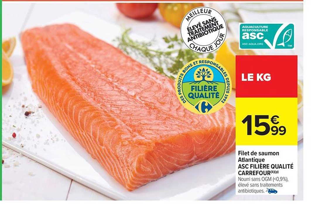 Filet de saumon Atlantique ASC FILIÈRE QUALITÉ CARREFOUR