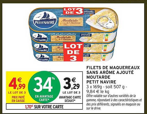 FILETS DE MAQUEREAUX SANS AROME AJOUTÉ MOUTARDE PETIT NAVIRE