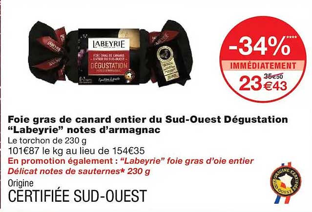 Foie gras de canard entier du Sud-Ouest Dégustation “Labeyrie” notes d’armagnac