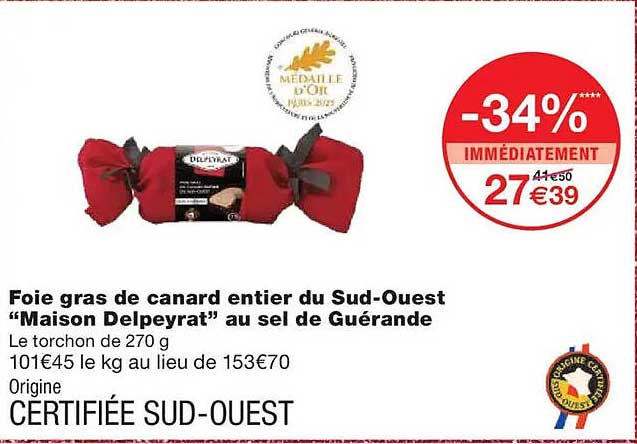 Foie gras de canard entier du Sud-Ouest "Maison Delpeyrat" au sel de Guérande