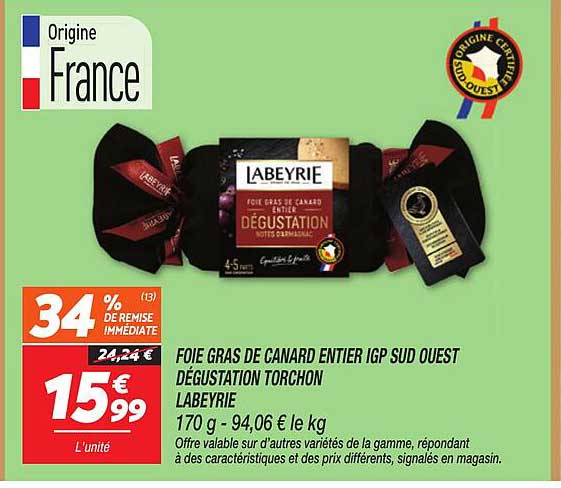 FOIE GRAS DE CANARD ENTIER IGP SUD OUEST DÉGUSTATION TORCHON LABEYRIE