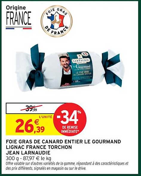 FOIE GRAS DE CANARD ENTIERS LE GOURMAND LIGNAC FRANCE TORCHON JEAN LARNAUDIE