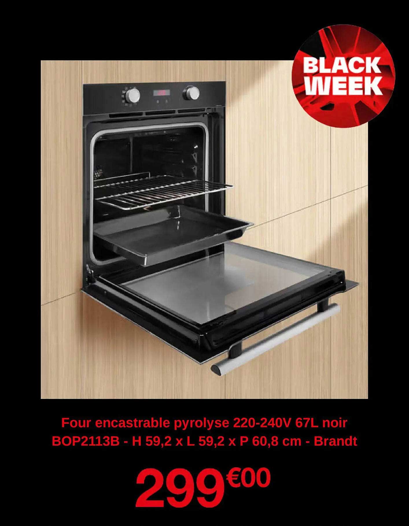 Four encastrable pyrolyse 220-240V 67L noir BOP2113B - Brandt