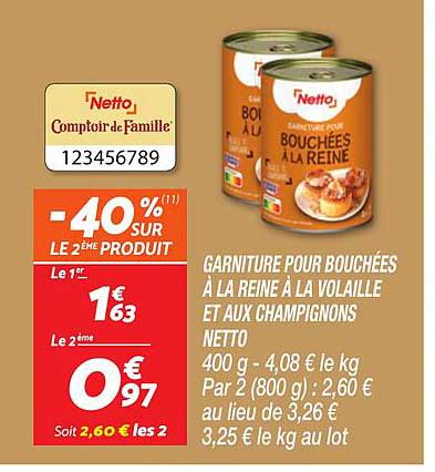 GARNITURE POUR BOUCHÉES À LA REINE À LA VOLAILLE ET AUX CHAMPIGNONS NETTO
