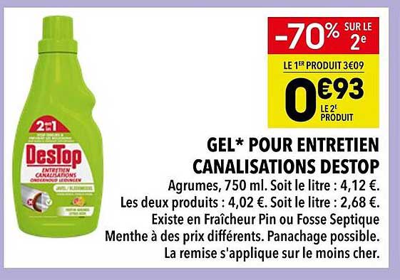 GEL* POUR ENTRETIEN CANALISATIONS DESTOP