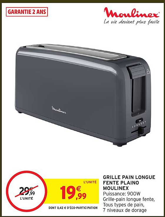 GRILLE PAIN LONGUE FENTE PLAINO MOULINEX