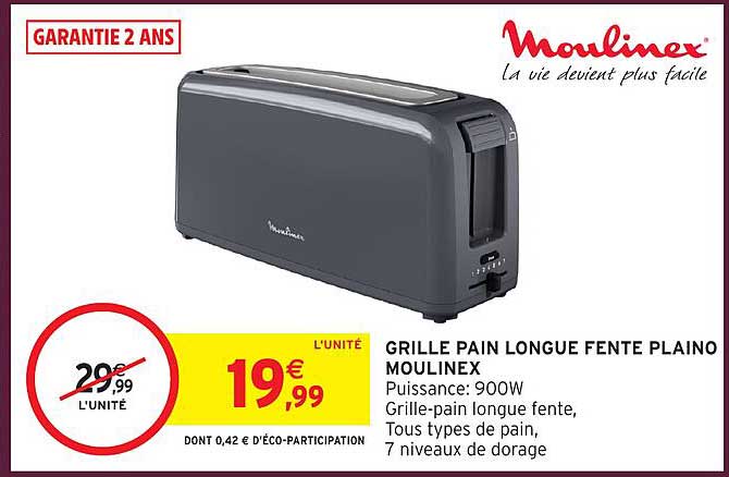 GRILLE PAIN LONGUE FENTE PLAINO MOULINEX