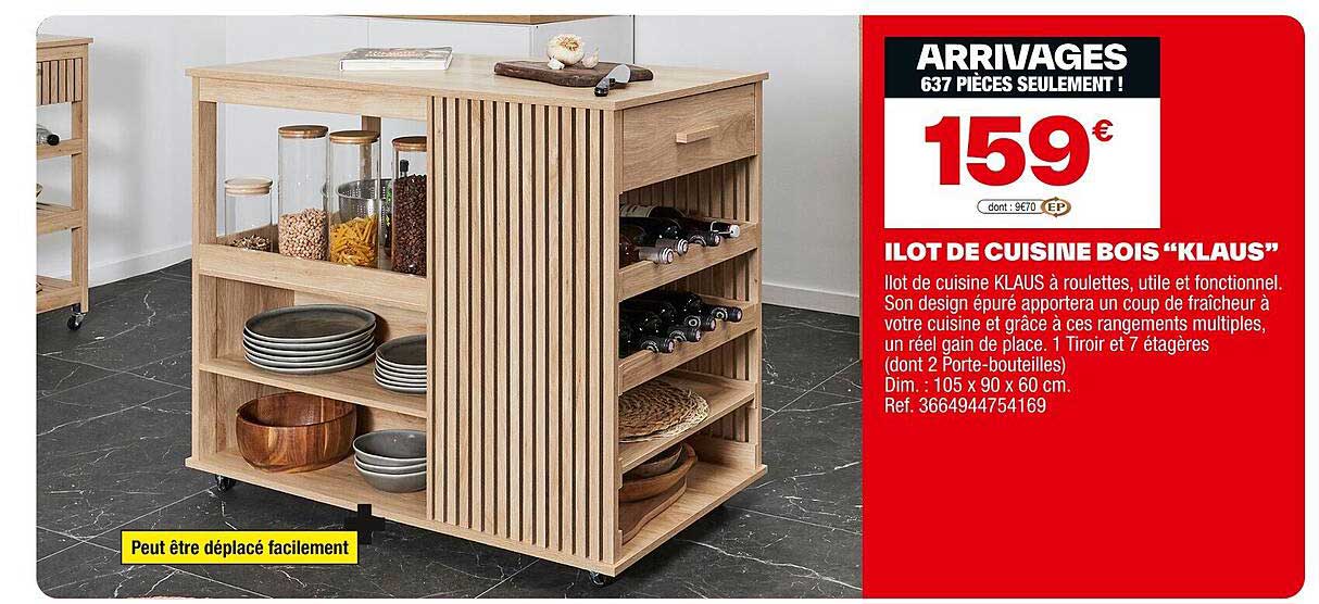 ILOT DE CUISINE BOIS "KLAUS"