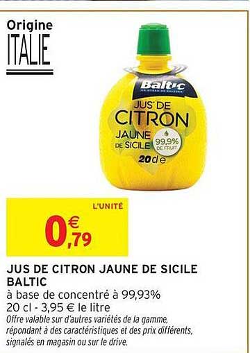 JUS DE CITRON JAUNE DE SICILE BALTIC