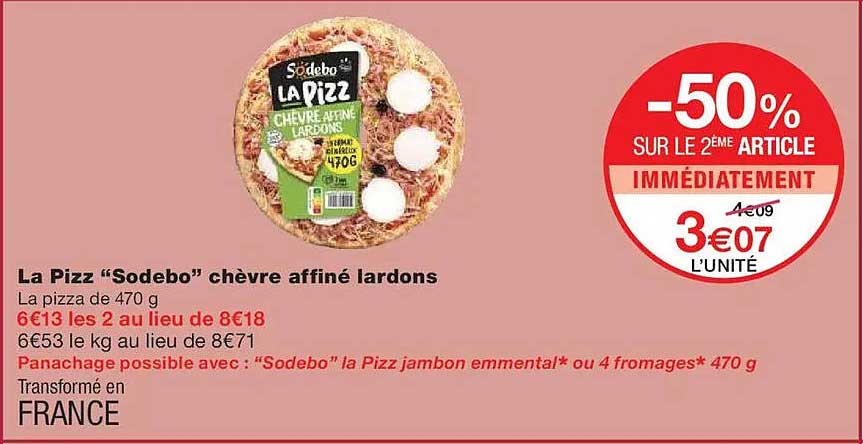 La Pizz "Sodebo" chèvre affiné lardons