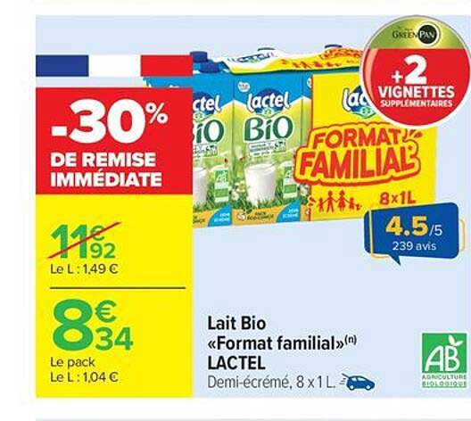 Lait Bio «Format familial»(n) LACTEL
