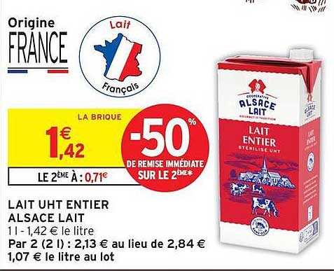 LAIT UHT ENTIER ALSACE LAIT