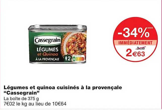 Légumes et quinoa cuisinés à la provençale “Cassegrain”