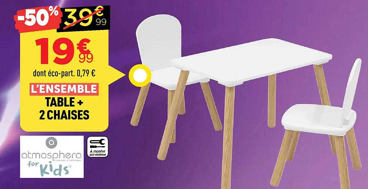 L’ENSEMBLE TABLE + 2 CHAISES